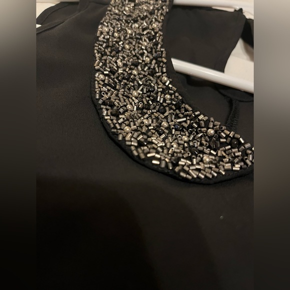 Soprano Black Flowy Sleeveless Dress Blouse with Silver Beaded Collar - Picture 3 of 6